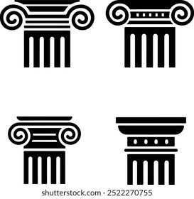 Pixel perfect icon set of artistic Greek column. Thin line icons, flat vector illustrations. Isolated on white, transparent background