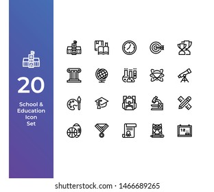 Pixel Perfect Icon Set with Beautiful Hnadcrafted School Education Icon Set