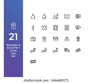 Pixel Perfect Icon Set with Beautiful Hnadcrafted Ramadan and Eid Al Fitr Icon Set