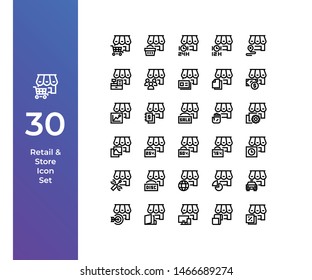 Pixel Perfect Icon Set with Beautiful Hnadcrafted Retail Store Icon Set