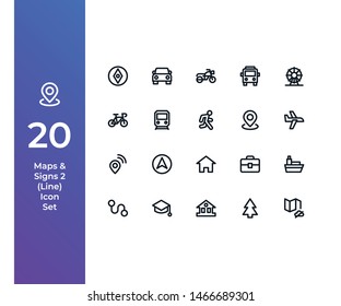 Pixel Perfect Icon Set with Beautiful Hnadcrafted Maps and Signs Icon Set