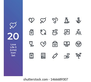 Pixel Perfect Icon Set with Beautiful Hnadcrafted Love Life Icon Set