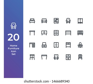 Pixel Perfect Icon Set with Beautiful Hnadcrafted Home Furniture Icon Set