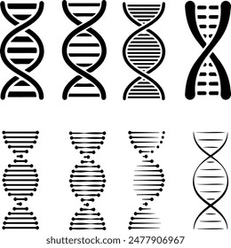 Pixel perfect icon set of dna chromosome. Simple thin line icons flat vector illustrations. Isolated on white transparent background. Concept of biology science molecule medicine biotechnology protein