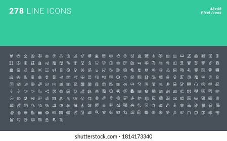 Pixel perfect icon set for graphic and web design, and app development. Thin line icons of new technology, business, e-commerce, online communications, finance and banking, e-learning.