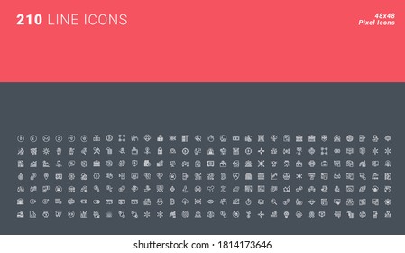 Pixel perfect icon set for graphic and web design, and app development. Thin line icons of bitcoin, blockchain technology, cryptocurrencies, crypto trading.