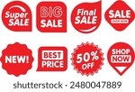 Pixel perfect icon set of red sale discoint best price new product labels. Icons, flat vector illustrations, isolated on transparent background