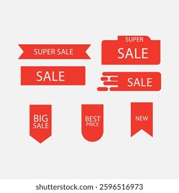Pixel perfect icon set of red sale discount best price new product labels. Icons, flat vector illustrations, isolated on transparent background