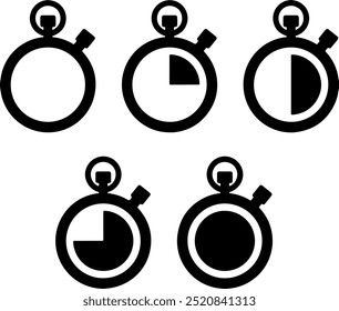 Pixel perfect icon set of remaining time timer chronometer. countdown stopwatch watch clock. Thin line icons flat vector illustrations isolated on white transparent background
