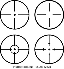 Pixel perfeito ícone conjunto de alvo círculo atirador tiro jogo arma. Ícones finos ilustrações em vetor plano isoladas no fundo branco transparente