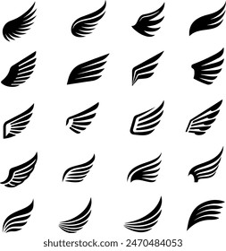 Pixel perfect icon set of wings of bird angel for tattoo. Winged heraldic army icons icons flat vector illustrations isolated on transparent background