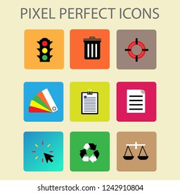 Pixel perfect icons set with business,law,traffic light,note,document,office and web icon