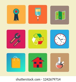 Pixel perfect icons set with clock,science,bag,recycle,tools with web icon