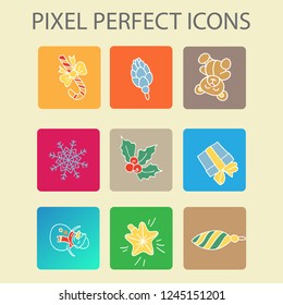 Pixel perfect icons set with merry Christmas decoration