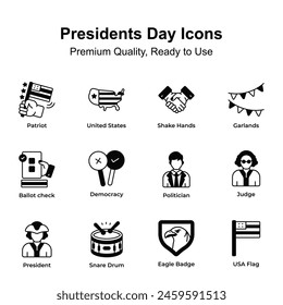Pixel perfect icons set of president day, american elections day