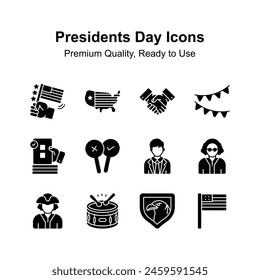 Pixel perfect icons set of president day, american elections day