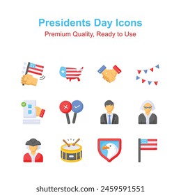 Pixel perfect icons set of president day, american elections day