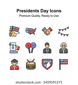 Pixel perfect icons set of president day, american elections day