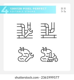 Pixel perfekte Icons gesetzt, die Klempner, bearbeitbare schwarze dünne Linie Illustration darstellen.