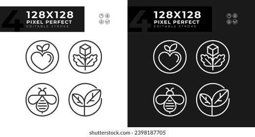 Pixel perfect icons set representing allergen free, editable dark and light thin linear illustration.