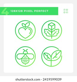 Pixel perfect icons set representing allergen free, green gradient thin linear illustration.