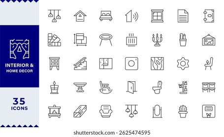 Pixel Perfect Interior Home Decor set of web icons in line style Linear icon collection