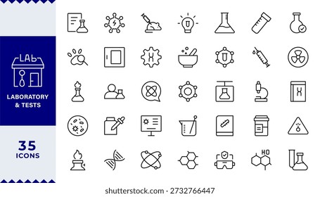 Pixel Perfecto, Pruebas de Laboratorio y Conjunto de Iconos. Una colección precisa de íconos para pruebas científicas e investigación, perfecta para realzar materiales educativos, Sitios web de laboratorio y aplicaciones de salud.