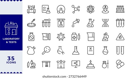 Pixel Perfecto, Pruebas de Laboratorio y Conjunto de Iconos. Una colección precisa de íconos para pruebas científicas e investigación, perfecta para realzar materiales educativos, Sitios web de laboratorio y aplicaciones de salud.