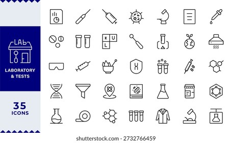 Pixel Perfecto, Pruebas de Laboratorio y Conjunto de Iconos. Una colección precisa de íconos para pruebas científicas e investigación, perfecta para realzar materiales educativos, Sitios web de laboratorio y aplicaciones de salud.
