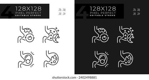 Pixel perfecto conjunto de iconos de luz y oscuridad de salud metabólica, fino ilustración lineal editable.