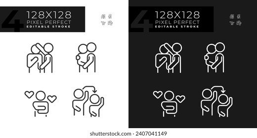 Pixel perfect light and dark icons set of psychology, editable thin line illustration.