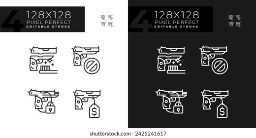 Pixel perfect light and dark icons representing weapons, editable thin line illustration set.
