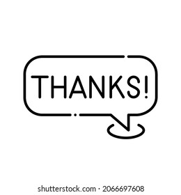 Pixel perfect line art icon. Speech bubble with a word Thanks