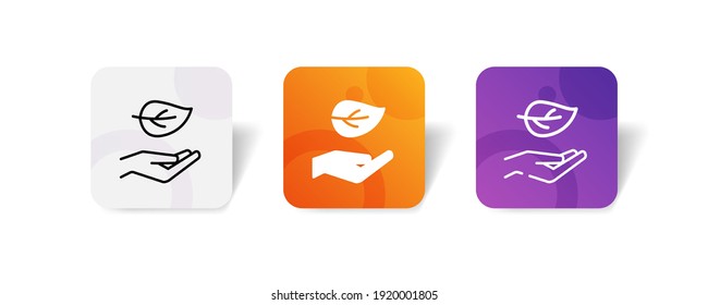 pixel perfect nature and ecology care donation, hand with leaf icon set in line, solid, glyph, 3d gradient style