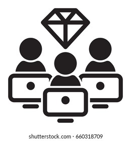 Pixel perfect outline icon of successful IT team