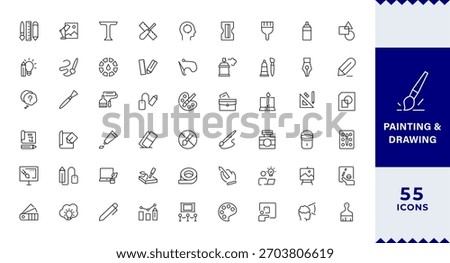 Pixel Perfect, Painting and drawing line icon set. Artist, paints and brush, art tools, palette, pencil and picture. Outline vector icon in linear style.