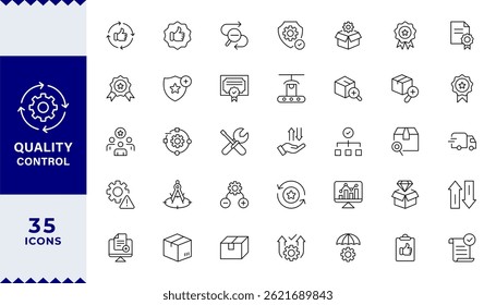  Pixel Perfect ,Quality control set of web icons in line style. Quality Check computing icons for web and mobile app. Containing inspection, evaluation, production,