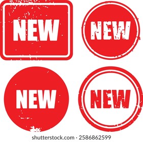 Pixel perfect red icon set of a new sale tag sticker, button, stamp, coupon, ribbon, mark, label. Isolated on a transparent background. Simple flat design