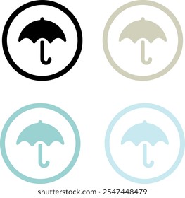 Pixel perfect round icon set of umbrella, rain, rainy weather, protection. Thin line icons, flat vector illustrations, isolated on white, transparent background