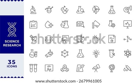 Pixel Perfect Science Research Editable Icons set. Vector illustration in modern thin line style of research related icons: laboratory, scientist, equipment,