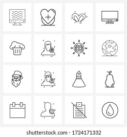 Pixel Perfect Set of 16 Vector Line Icons such as avatar; cloud computing; gift; cloud buying; screen Vector Illustration