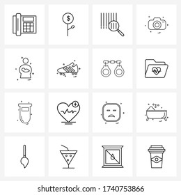 Pixel Perfect Set of 16 Vector Line Icons such as mother; photo; code; photography; camera Vector Illustration