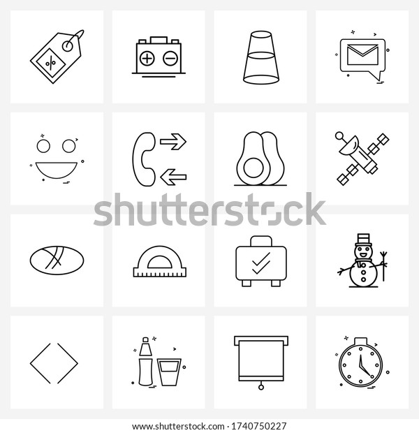 Pixel Perfect\
Set of 16 Vector Line Icons such as emotions; emoji; dimensional;\
chat; sms Vector\
Illustration