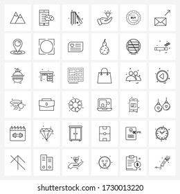 Pixel Perfect Set of 36 Vector Line Icons such as value; high; cricket; diamond; bat Vector Illustration