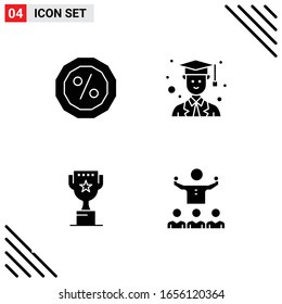 Pixel Perfect Set of 4 Solid Icons. Glyph Icon Set for Website Designing and Mobile Applications Interface.