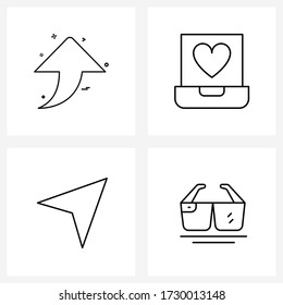 Pixel Perfect Set of 4 Vector Line Icons such as arrow; up; up; heart; glasses Vector Illustration