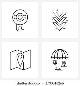 Pixel Perfect Set de 4 iconos de línea de vectores, como la bola de ojos; coordenada; médico; flechas; Ilustración de vectores de mapa
