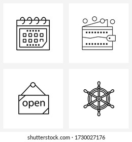 Pixel Perfect Set of 4 Vector Line Icons such as calendar; signaling; fashion; commerce; wheel Vector Illustration