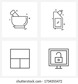 Pixel Perfect Set of 4 Vector Line Icons such as cosmetics; header; bowl; diesel; computer Vector Illustration