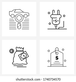 Pixel Perfect Set of 4 Vector Line Icons such as car; energy; scan; cord; power Vector Illustration
